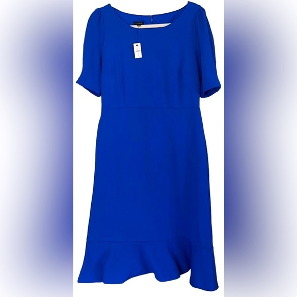 TALBOTS Solid Royal Blue Short Sleeve Shift Style Dress w/Ruffle Hem, Sz 4,NWT. - Picture 1 of 8